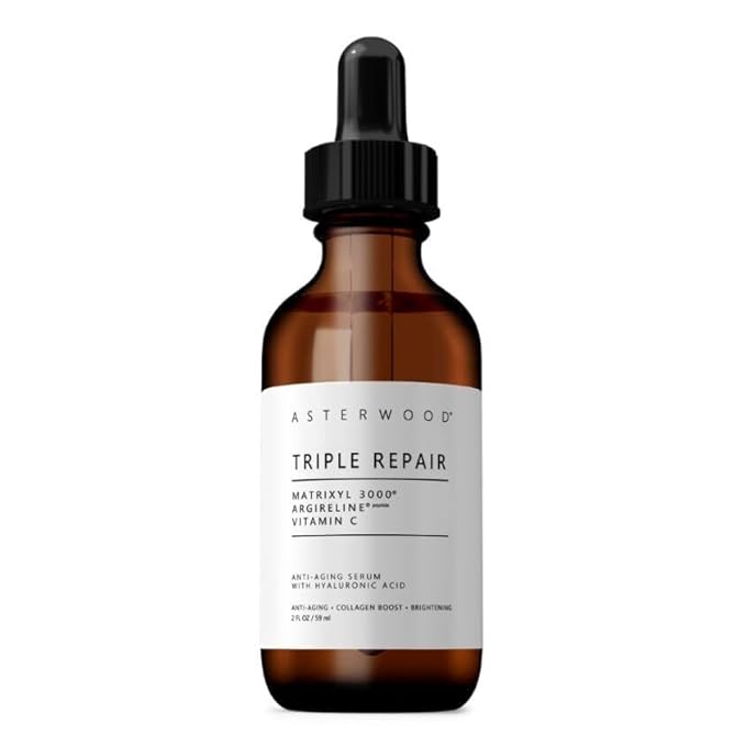 Asterwood Triple Repair Matrixyl 3000 + Argireline + Hyaluronic Acid + Vitamin C Serum for Face - Anti-Aging, Collagen Boosting, Hydrating - Fragrance-Free - 2 Fl Oz