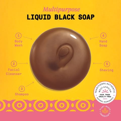 Alaffia Authentic African Black Soap Variety 2-Pack – All-In-One Liquid Soap, Travel-Size Eucalyptus Tea Tree + Full-Size Rosewater Peony Body Wash, Face Wash, Shampoo, Shaving Soap