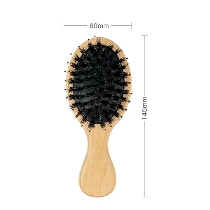 Boar Bristle Hair Brush and Comb Set for Women Men Kids, Best Natural Wooden Paddle Hairbrush and Small Travel Styling Brush for Wet or Dry Hair Detangling Smoothing Massaging(black)