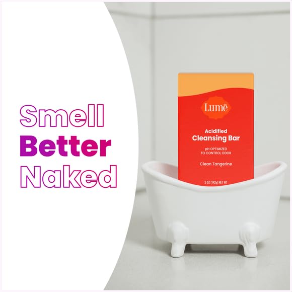 Lume Acidified Body Cleansing Bar - 24 Hour Odor Control - Removes Odor Better than Soap - Moisturizing Formula - Formulated Without SLS orParabens - OB/GYN Developed - 5 ounce (Clean Tangerine)