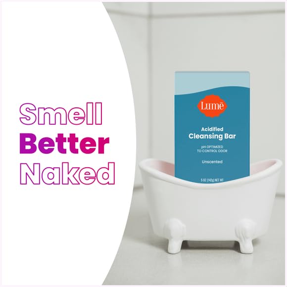 Lume Acidified Body Cleansing Bar - 24 Hour Odor Control - Removes Odor Better than Soap - Moisturizing Formula - Formulated Without SLS or Parabens - OB/GYN Developed - 5 ounce (Unscented)