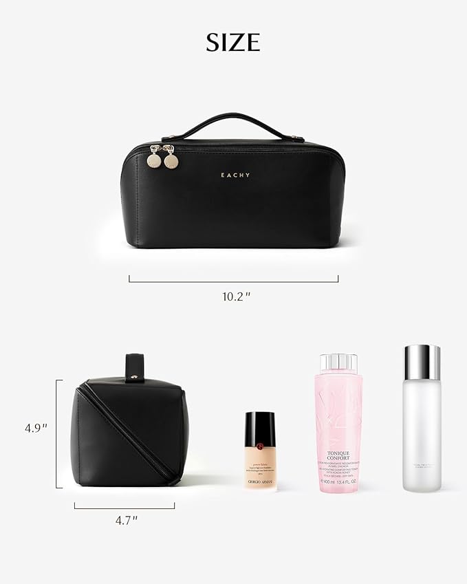 EACHY Travel Makeup Bag,Large Capacity Cosmetic Bags for Women,Waterproof Portable Pouch Open Flat Toiletry Bag Make up Organizer with Divider and Handle