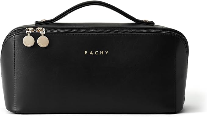 EACHY Travel Makeup Bag,Large Capacity Cosmetic Bags for Women,Waterproof Portable Pouch Open Flat Toiletry Bag Make up Organizer with Divider and Handle