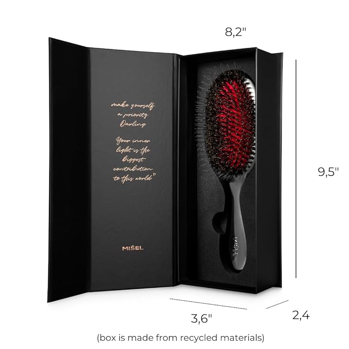 MISEL Professional Boar Bristle Hair Brush for Women and Men | Detangles All Natural Hair Types and Extensions | Reduces Breakage | Great for Wavy and Straight Hair | Salon-Approved | Medium