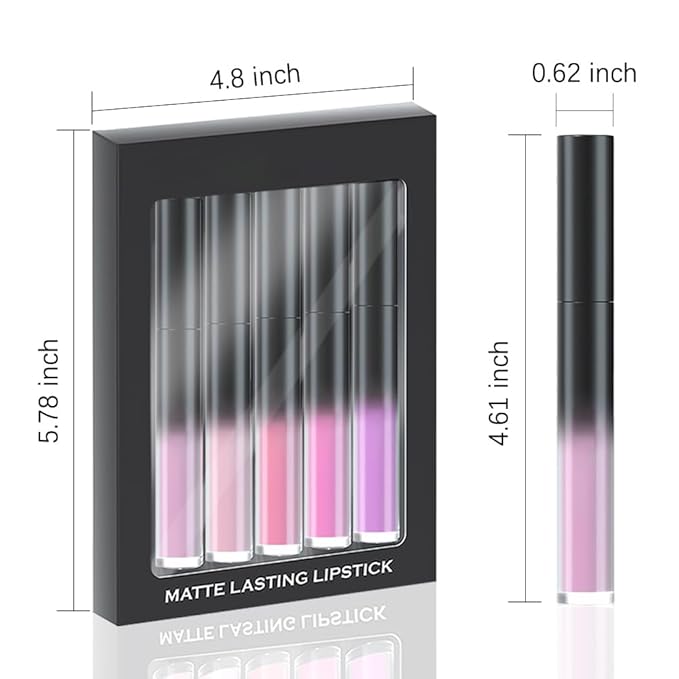 AMY'S DIARY Pink Purple Matte Plum Liquid Lipstick 5Pcs Sets,24-hour Lipstick Light Red Plum Red Lip Stain 24 Smudge Waterproof Matte Lipstick Lip Stain Gloss Long Lasting for Girl (Set01)