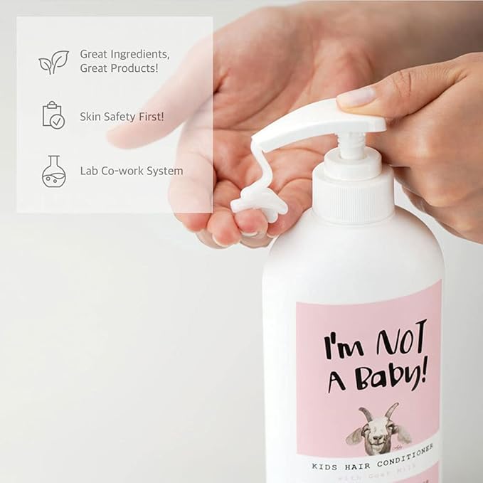 I'm NOT A Baby! Kids Hair Conditioner, Dermatologist Tested, Allergen-Free, Zero Silicon, Goat Milk & Shea Butter, PETA Cruelty-Free, Gentle, 16.9 Fl Oz