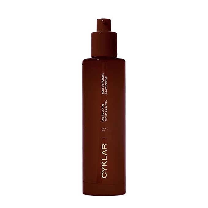Vitamin C Body Oil for Women and Men. Moisturizing Sacred Santal Scented Body Serum for Glowing Skin. Nourishing, Hydrating After-Shower and Bath Skin Care Moisturizer, 4.2 Fl Oz