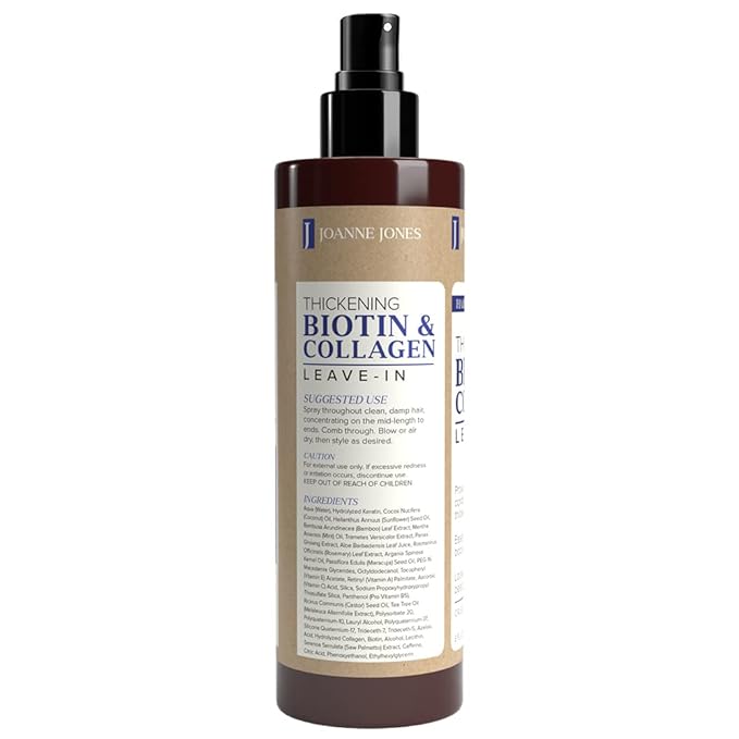 Joanne Jones Thickening Biotin & Collagen Leave-In Conditioner, 8-fl oz Spray Bottle, Boost Moisture and Shine for All Hair Types
