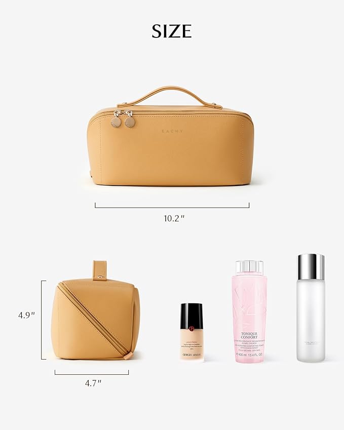 EACHY Travel Makeup Bag,Large Capacity Cosmetic Bags for Women,Waterproof Portable Pouch Open Flat Toiletry Bag Make up Organizer with Divider and Handle
