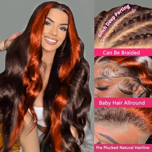 13X6 Ginger Lace Front Wigs Human Hair Pre Plucked for Women Ombre Ginger Orange Lace Front Wigs Human Hair Glueless Colored Lace Front Wig Human Hair (22Inch)