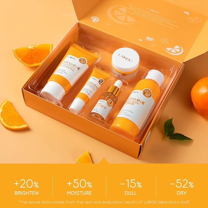 Skin Care Set Vitamin C Women Beauty Gift Sets Skin Care Kit with Cleanser, Toner, Serum, Eye Cream, Face Cream Travel Kit for Women Teen Girls Mom Daughter Birthday TSA-friendly Sizes 5pcs