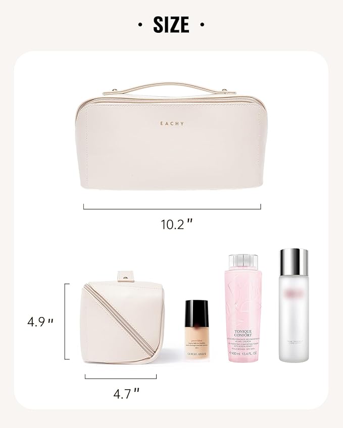 EACHY Travel Makeup Bag,Large Capacity Cosmetic Bags for Women,Waterproof Portable Pouch Open Flat Toiletry Bag Make up Organizer with Divider and Handle