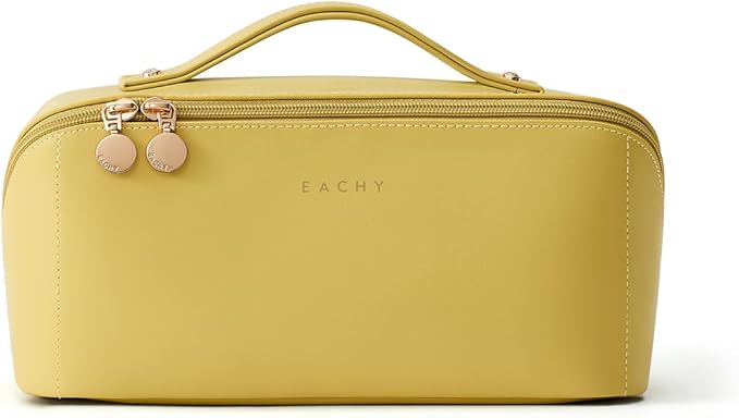 EACHY Travel Makeup Bag,Large Capacity Cosmetic Bags for Women,Waterproof Portable Pouch Open Flat Toiletry Bag Make up Organizer with Divider and Handle