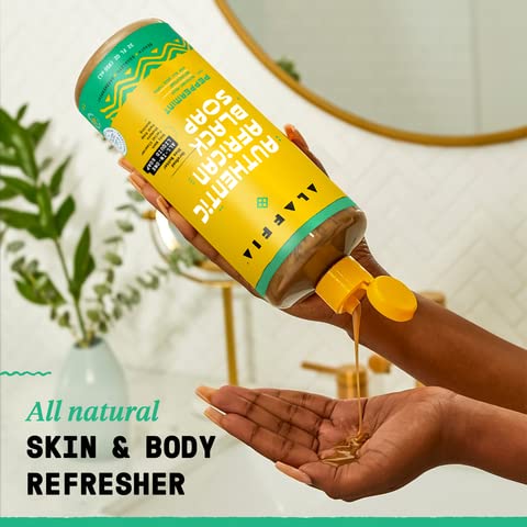 Alaffia African Black Soap Liquid, Peppermint (32 Oz) + Eucalyptus Tea Tree (2 Oz) – All-in-One Moisturizing Cleanser for Face, Hands, Body & Hair