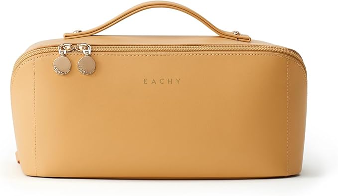 EACHY Travel Makeup Bag,Large Capacity Cosmetic Bags for Women,Waterproof Portable Pouch Open Flat Toiletry Bag Make up Organizer with Divider and Handle