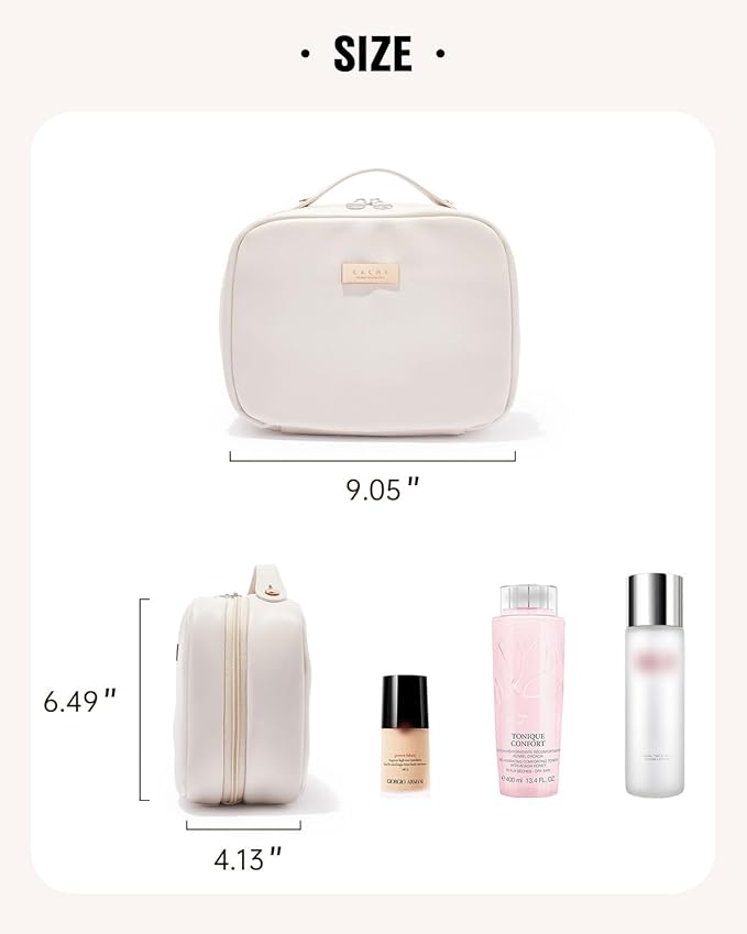 EACHY Travel Makeup Bag,Large Capacity Cosmetic Bags for Women,Waterproof Portable Pouch Open Flat Toiletry Bag Make up Organizer with Divider and Handle