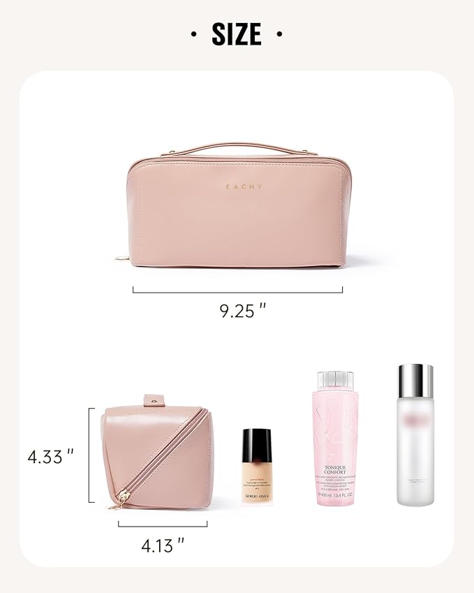 EACHY Travel Makeup Bag,Large Capacity Cosmetic Bags for Women,Waterproof Portable Pouch Open Flat Toiletry Bag Make up Organizer with Divider and Handle