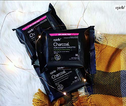 Epielle Charcoal Makeup Remover Wipes | Soft & Gentle for All Skin Types | Removes Dirt, Oil, Waterproof Makeup | 6 Pack | Korean Skincare
