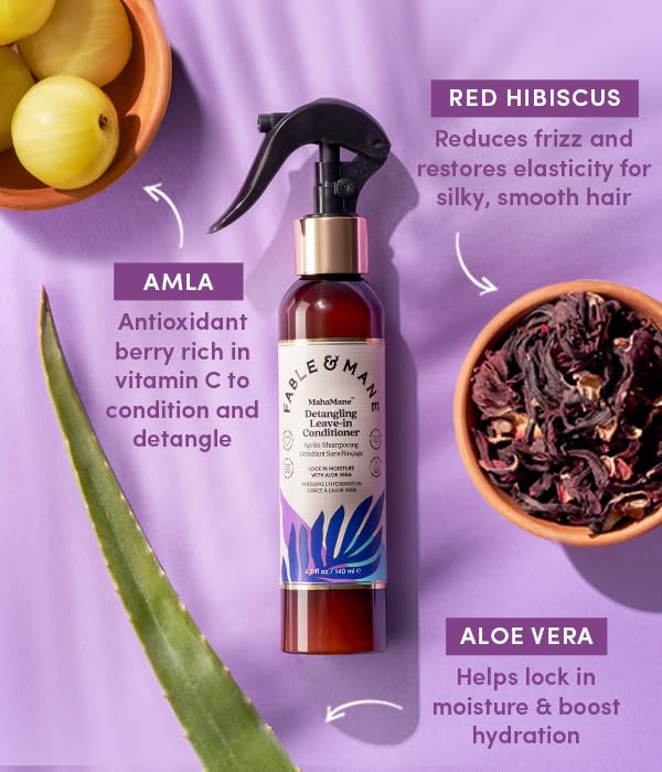 Fable & Mane Detangling Leave-In Conditioner, with UV Heat Protection for Smooth, Hydrated, Tangle-free Hair. Enriched with Aloe Vera