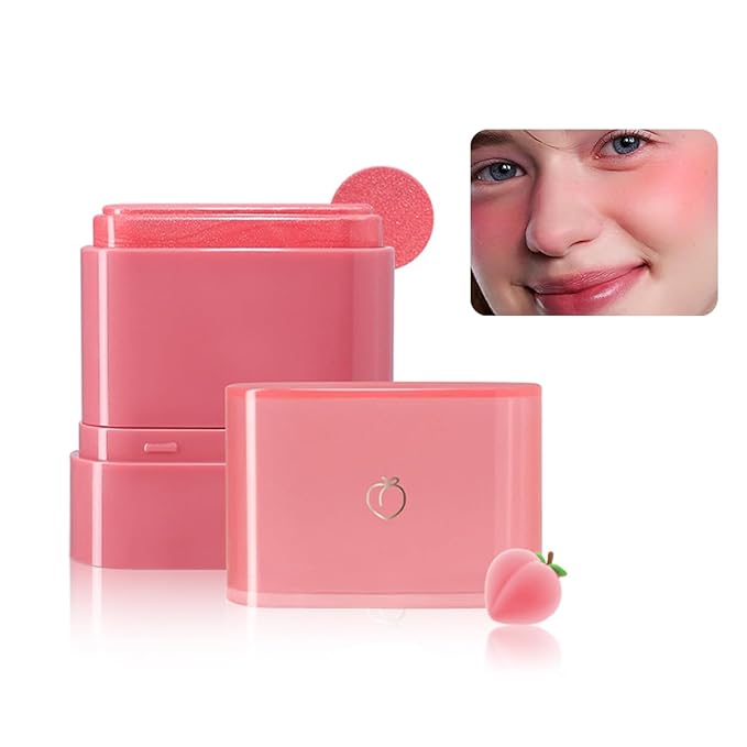 Multi-Purpose Makeup Hydrating Cream Blush Stick, Beauty Solid Moisturizer Stick For Cheek & Eyes & Lips,Waterproof Natural Moisture Smooth Blendable Matte Finish Face Blush Makeup (#01 Peach)