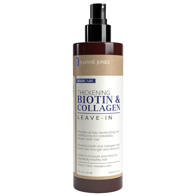 Joanne Jones Thickening Biotin & Collagen Leave-In Conditioner, 8-fl oz Spray Bottle, Boost Moisture and Shine for All Hair Types