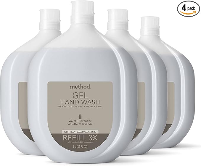 Method Premium Gel Hand Soap Refill, Violet + Lavender, Recyclable Bottle, Biodegradable Formula, 34 fl oz (Pack of 4)