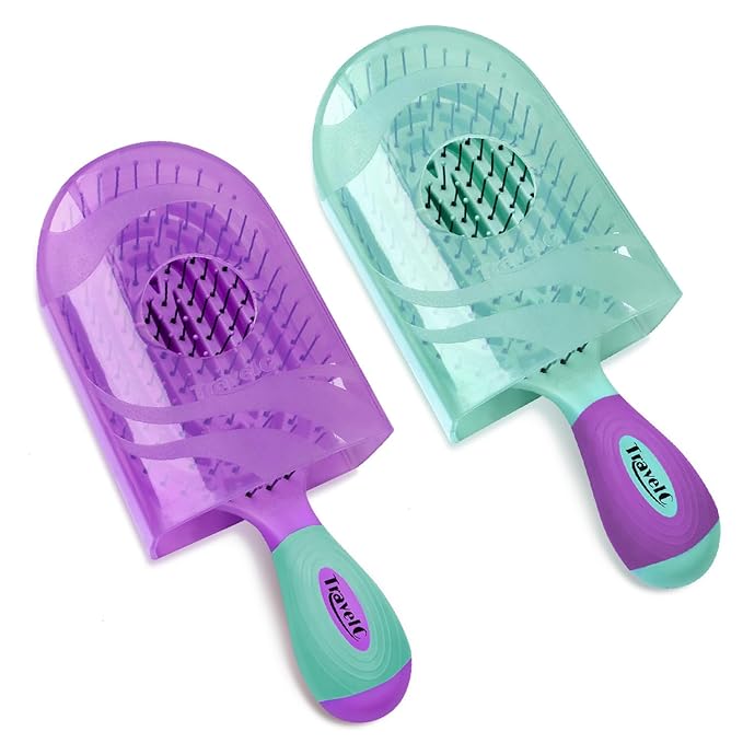 NuWay 4HAIR® U.S. Patented Detangler Hair Brush for Men & Women - Purple & Teal | Hair Comb for Scalp Care - Fast Dry Venting Scheme - TravelC Detangling Brush for All Hair Type