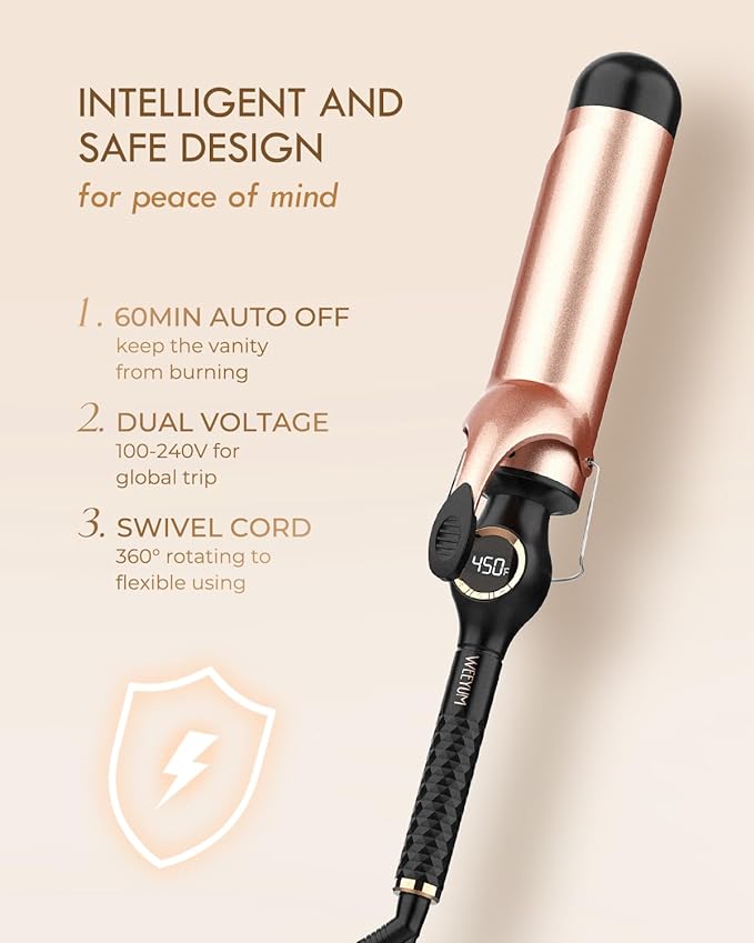 Curling Iron 2 Inch, Large Barrel Curling Wand for Hair, Ceramic Long Barrel Hair Curling Iron Dual Voltage