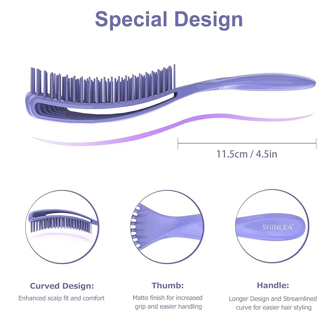 Detangler Brush for Curly Hair, Hairbrush for Wet Dry Thick Thin, Easily Comb Through Curl Hair and Reduces Breakage, Curly Brush for Women Men Kid (Purple)