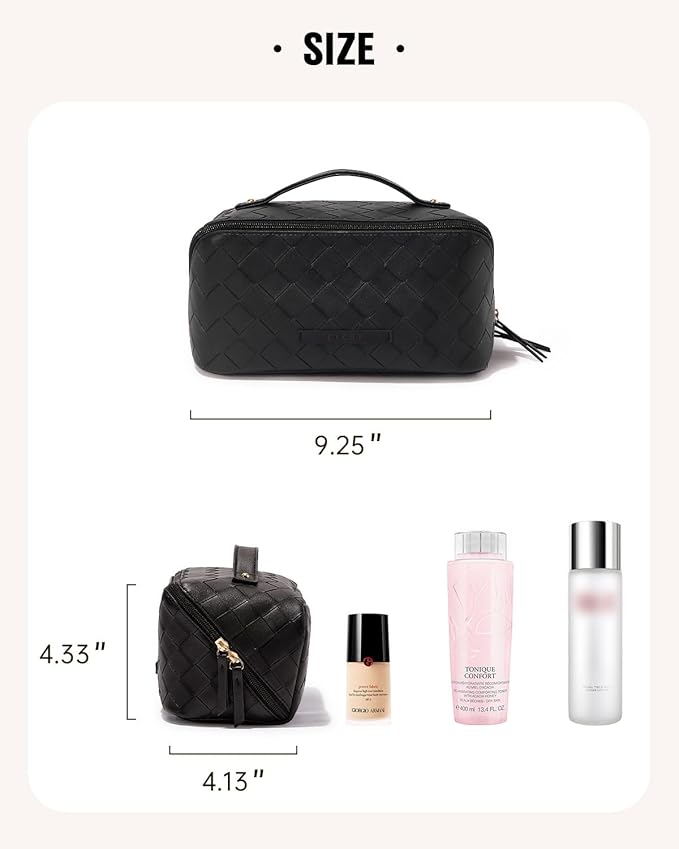 EACHY Travel Makeup Bag,Large Capacity Cosmetic Bags for Women,Waterproof Portable Pouch Open Flat Toiletry Bag Make up Organizer with Divider and Handle