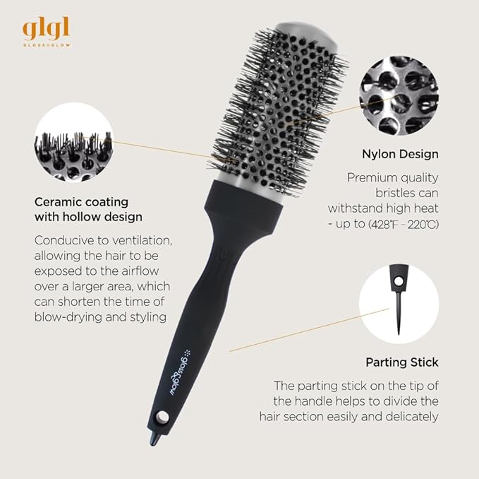 Professional Salon Round Brush with Ceramic Coating for Blow Drying - Salon Blowout Styling. Quick Styling and Voluminous Hair. (1.7 Inch)