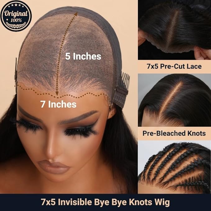 Beauty Forever 7X5 Bye Bye Knots Wear and Go Kinky Curly Wigs Precut Lace Front Wig Human Hair Glueless Wig,Put on and Go Beginner Wigs 150% Density Natural Color 24 Inch