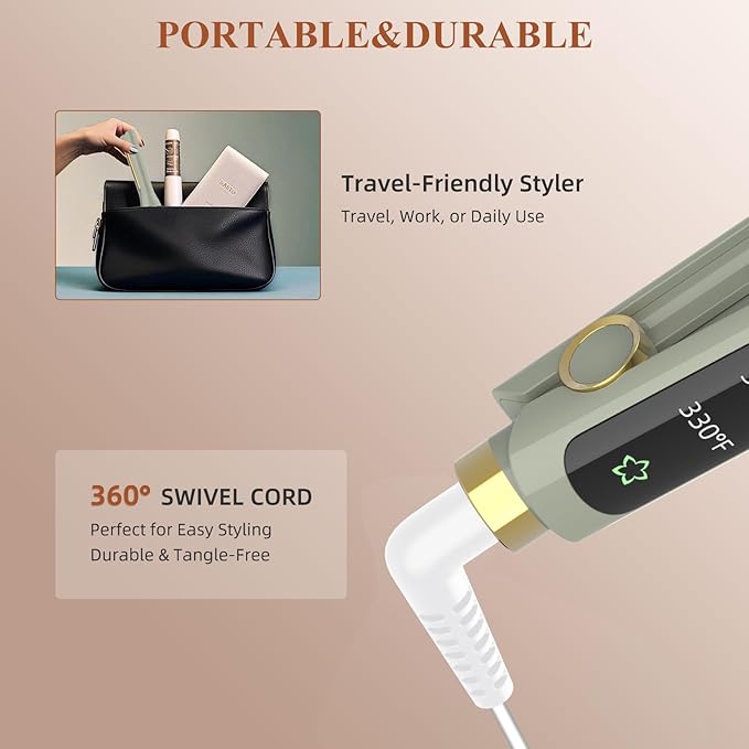Small Flat Iron, 1/2 Inch Flat Iron for Short Hair Straightener and Curler 2 in 1, Ceramic Ionic Floating Plates for Less Frizz, 10s Quick Heat Up, Straightener for All Hair Types(Green)