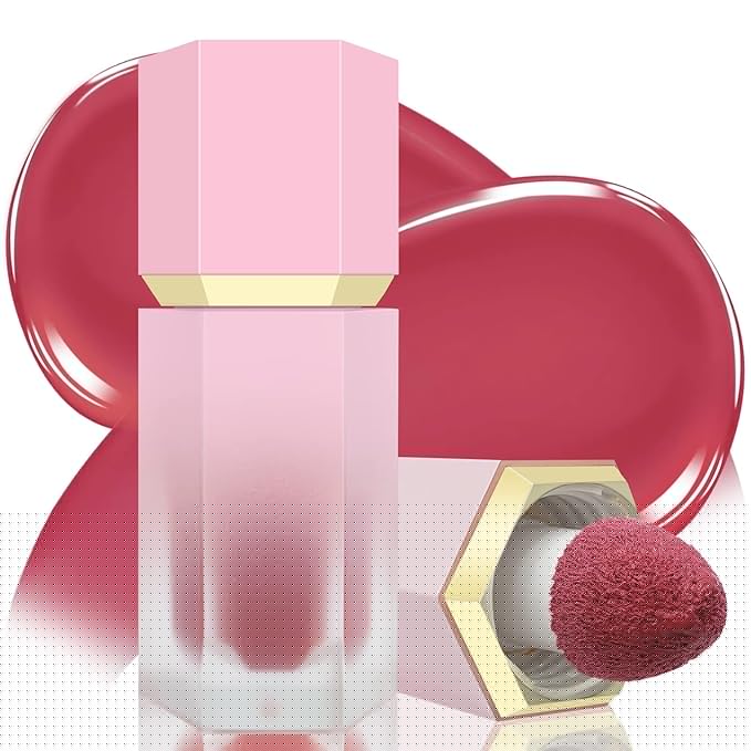 Liquid Blush for Cheeks, Soft Cream Blush with Cushion Applicator, Dewy Finish Matte Velvet Texture, High-Pigmented Blendable, Long-Wearing Rubor Makeup | #07 ELEGANT-Deep Rose