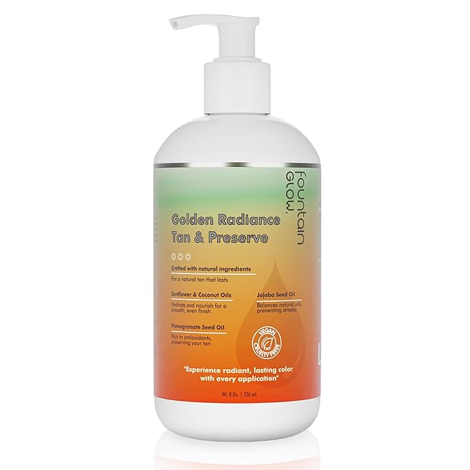 FountainGlow Self Tanner - All Natural Sunless Tanning Lotion | Instant Self Tanning Lotion with Moisturizer and Long-Lasting Preservation - No Streaks,100% Natural, Made in USA (8 fl oz)