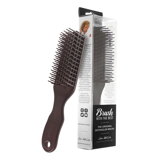 Royal Chocolate Detangler Brush by Felicia Leatherwood - For Kinky, Curly, Wavy 4c or Straight Hair - Tame Your Tangles Smooth Your Coils - Pain Free for All Ages