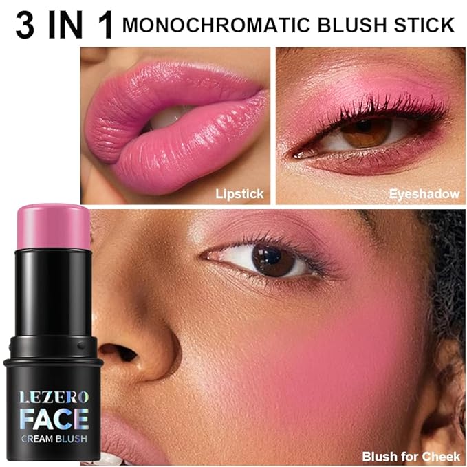 Blush Stick, Multi-use Blush Stick for Cheeks, Eyes, Lips, Silky Creamy Face Stick for Old Women & Mature Skin, Blendable and Buildable Color, Long Lasting Waterproof Non-greasy Formula (#21, Blush)