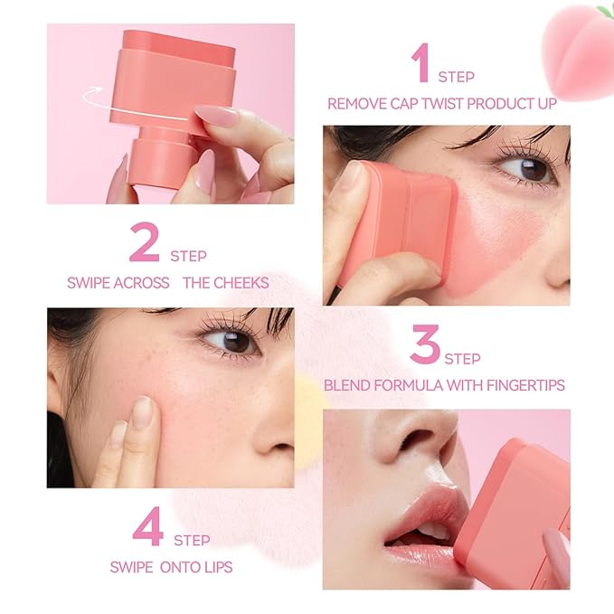 Multi-Purpose Makeup Hydrating Cream Blush Stick, Beauty Solid Moisturizer Stick For Cheek & Eyes & Lips,Waterproof Natural Moisture Smooth Blendable Matte Finish Face Blush Makeup (#03 Lce Cream)
