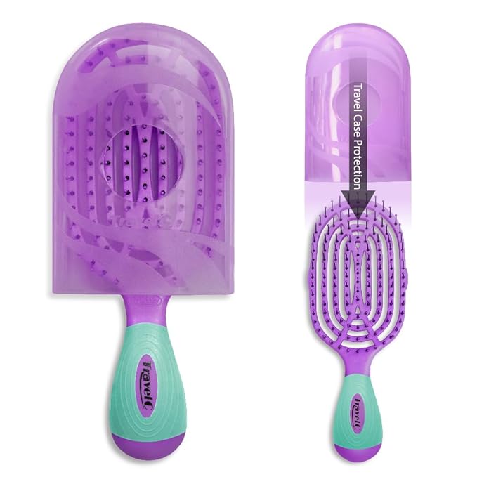NuWay 4HAIR® U.S. Patented Detangler Hair Brush for Men & Women - Purple & Teal | Hair Comb for Scalp Care - Fast Dry Venting Scheme - TravelC Detangling Brush for All Hair Type