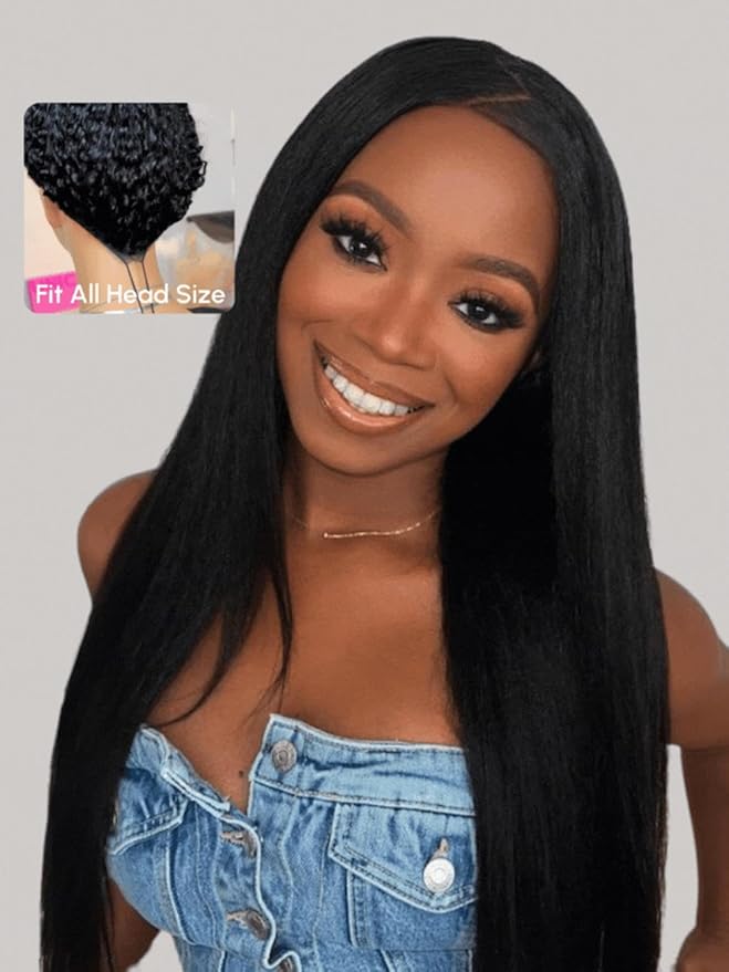 Beauty Forever V Part Wig Human Hair Yaki Straight EasiContour Vpart Wigs No Leave Out Glueless Upgraded Kinky U Part Wigs for Women Beginner Friendly Natural Color 180% Density 24inch