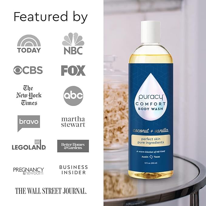 Puracy Body Wash, Natural Body Wash, 98.6% Pure Plant Ingredients, Moisturizing Shower Gel for Women Men Kids, Body Soap for Dry Sensitive Skin. Gently Scented with Coconut & Vanilla 12 Oz