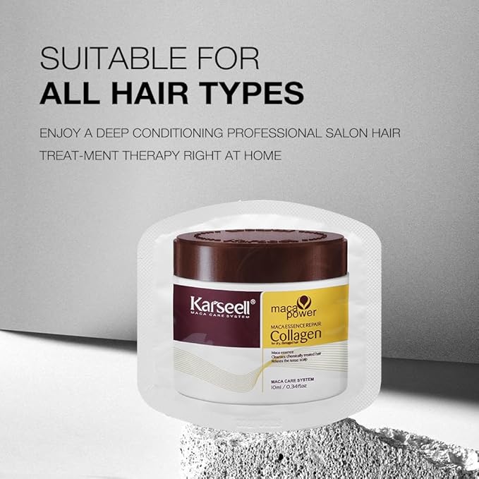 Karseell Collagen Hair Treatment Deep Repair Conditioning Argan Oil Collagen Hair Mask Essence for Dry Damaged Hair All Hair Types 10ml/ 0.34oz(24 packs