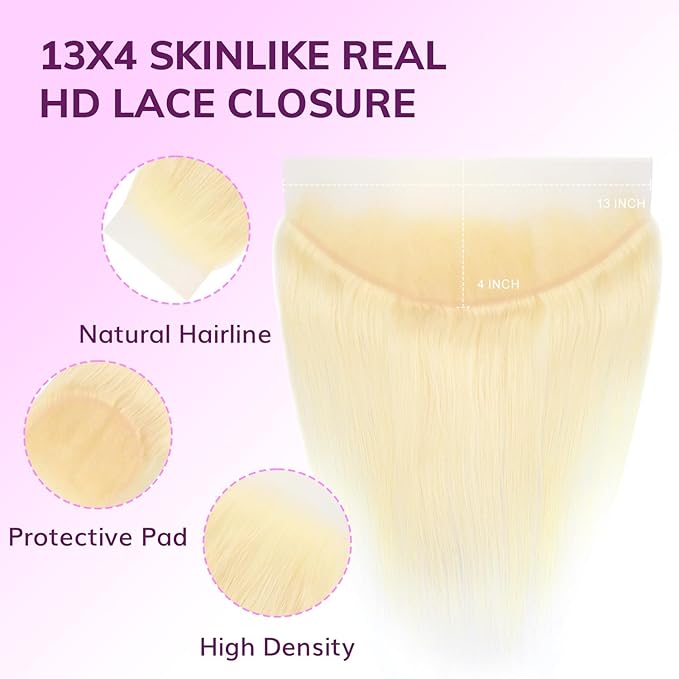 IDN BEAUTY SKINLIKE REAL HD 13X4 Lace Frontal Human Hair Scalp-Simulating 0.1mm Ultra Thin HD Frontal Pre Bleached Single Knots Pre Plucked Clean Natural Hairlin #613 Blonde ST 18 Inch