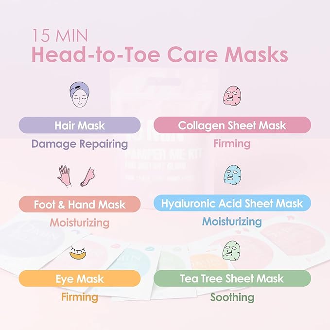 15 Min Pamper Me Kit by Naisture – Korean Spa Kit for Women with Hair Mask, Hand and Foot Masks, Eye Mask, and Face Masks