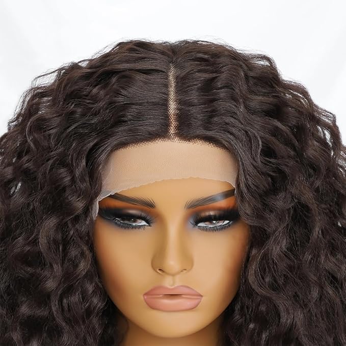 Felek 16inch Curly Lace Front Wigs Ginger Orange with Dark Roots Middle Part Jerry Curl Wig T Lace Front Curly Synthetic Glueless Pre-Plucked Deep Curly Wigs For Black Women (T4-350)