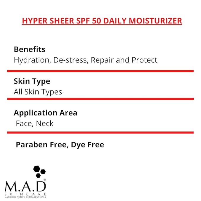 M.A.D Skincare Hyper Sheer SPF 50 Daily Moisturizer 1.7 oz. …