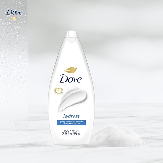 Dove Body Wash, Hydrate, Value-Size 4-Pack – Moisturizing Cleanser for Smooth, Soft Skin, 25.36 Oz Ea