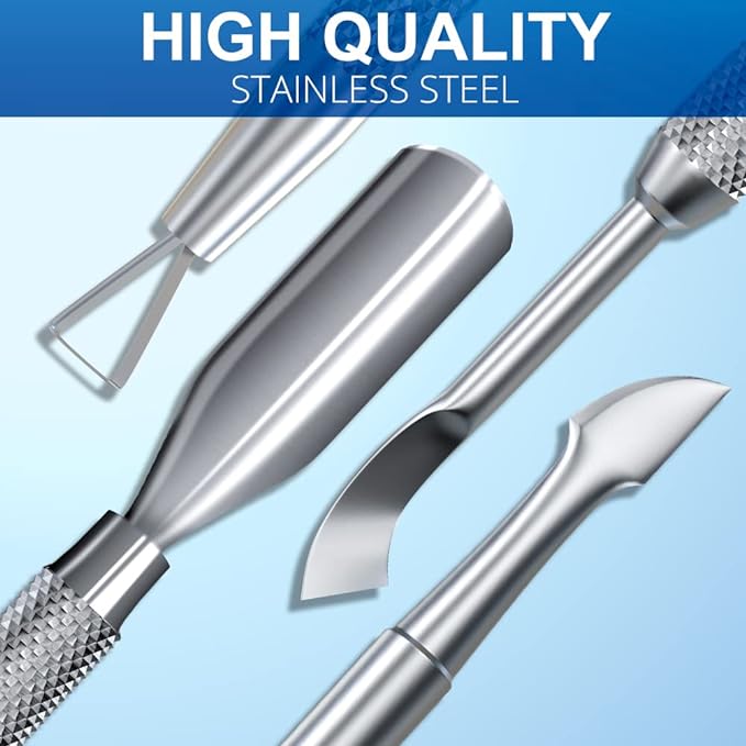 2PCS Metal Silver Cuticle Pusher