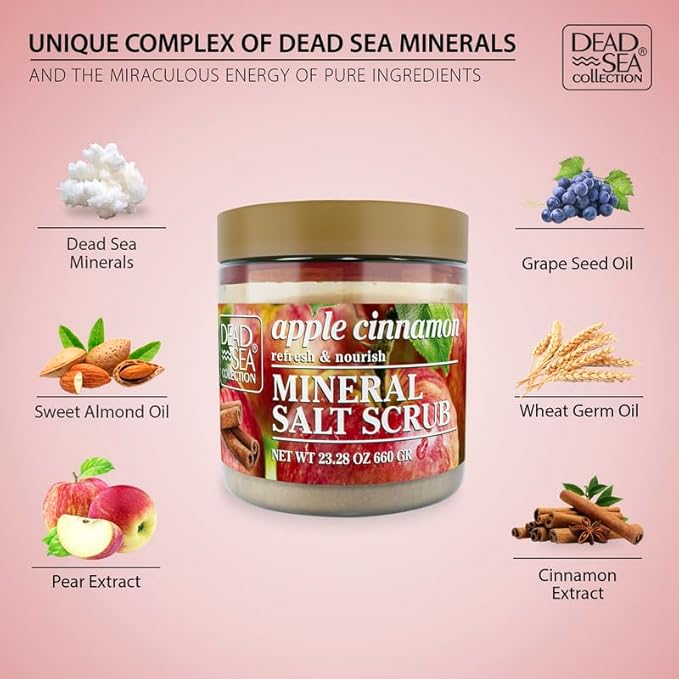 Dead Sea Collection Apple Cinnamon Salt Scrub – Exfoliating Body Scrub for Women – Moisturizing and Nourishing Skin – with Pure Oils and Dead Sea Minerals (23.28 Oz)