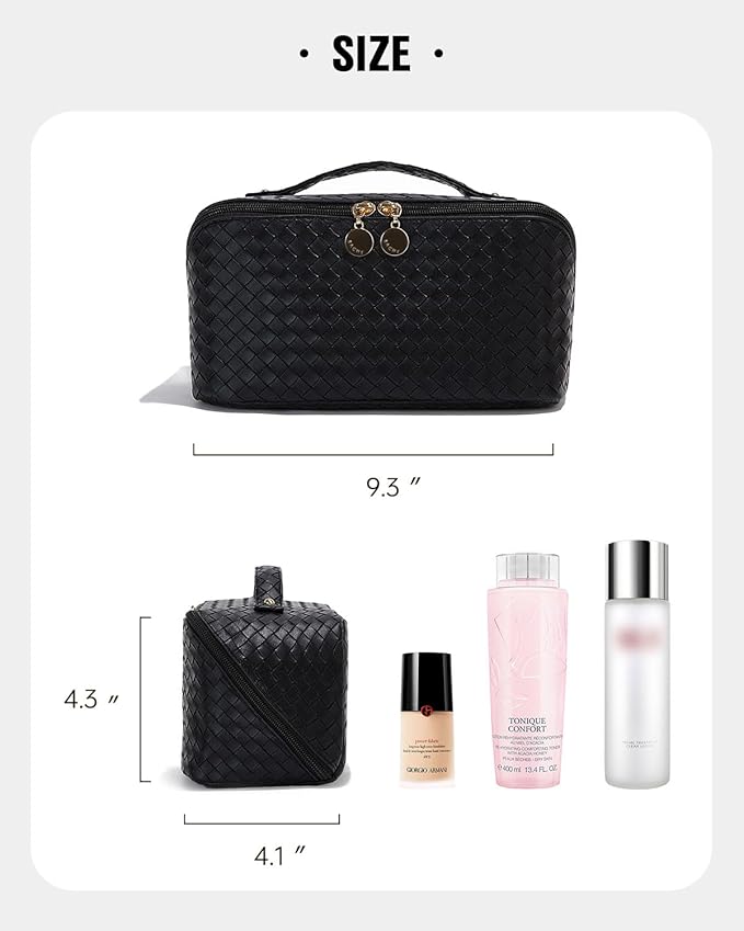 EACHY Travel Makeup Bag,Large Capacity Cosmetic Bags for Women,Waterproof Portable Pouch Open Flat Toiletry Bag Make up Organizer with Divider and Handle